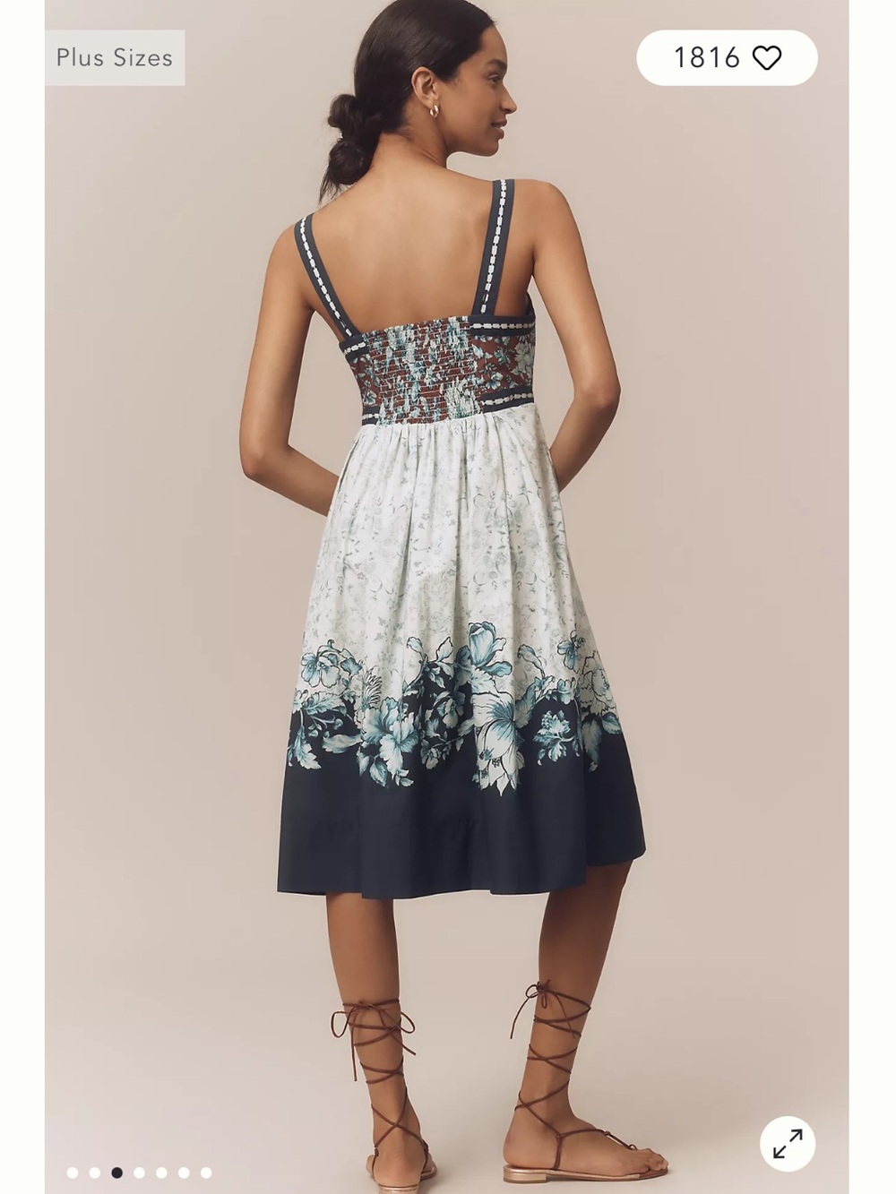 Maeve Floral Midi Dress in Brown, White, and Teal - Picture 2 of 4